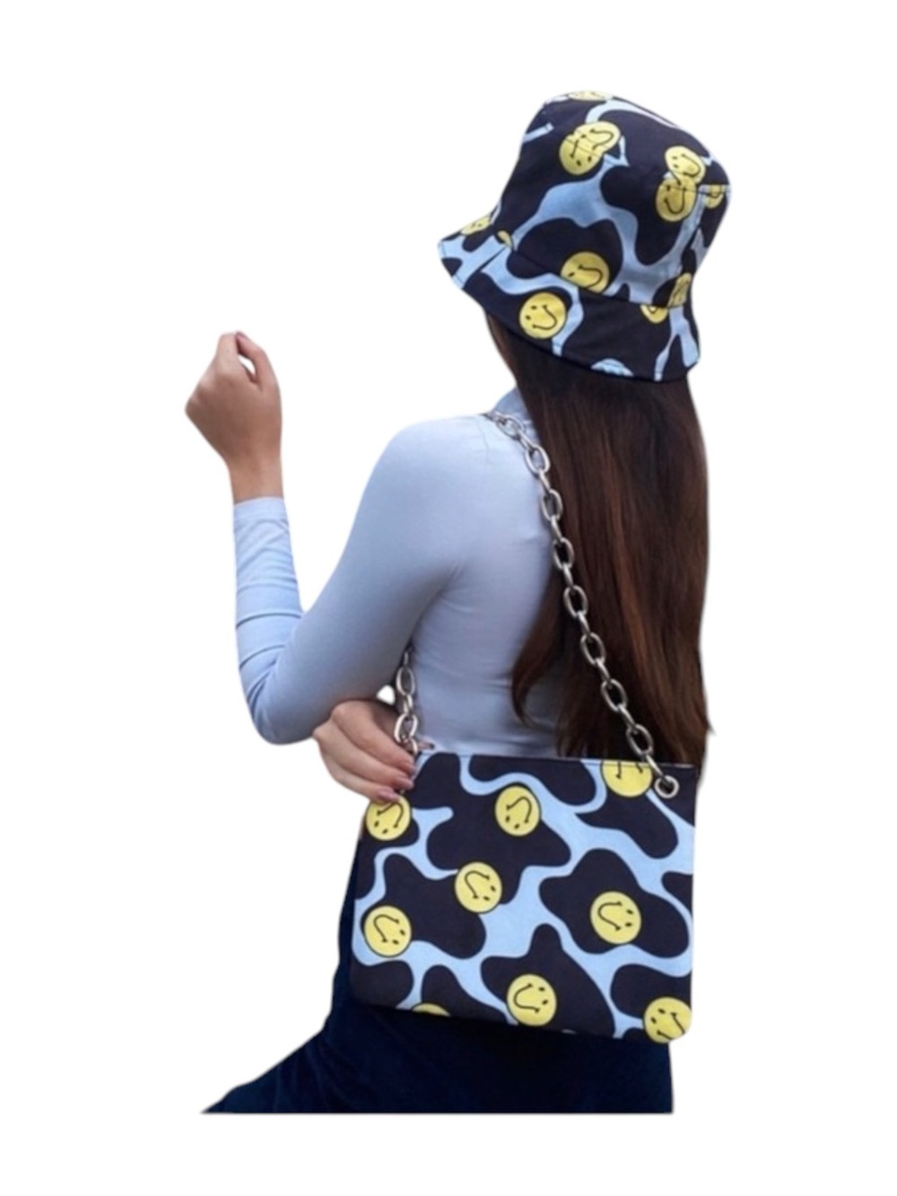 VHTF: new Valfre ☻︎ Serotonin Smiley Face Bag ☻︎ Chain Strap ☻︎ Black Faux Suede - Picture 15 of 16